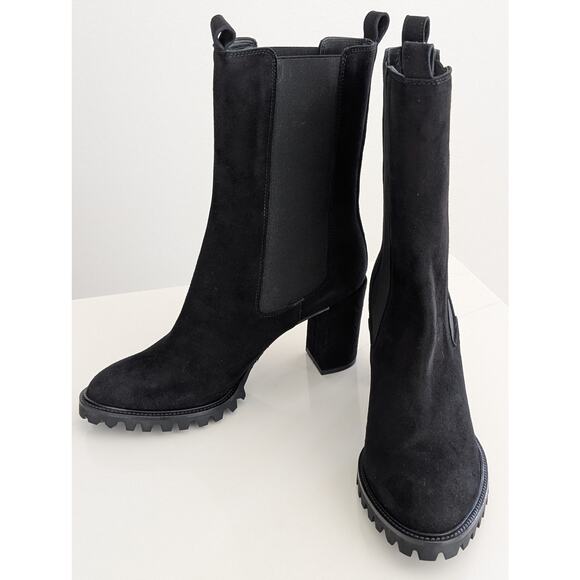 NIB Anna F. Black Suede Heeled Boots IT 41 US 11 Made in Italy Designer Shoes - Picture 3 of 11